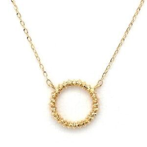 Circle Pendant Chain Necklace 18K Solid Gold, Yellow White or Rose
